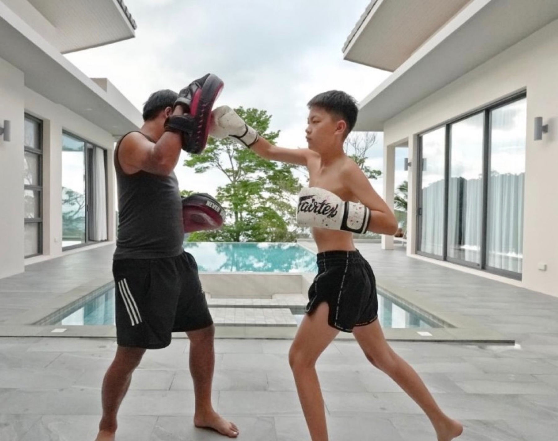 Private Muay Thai training poolside at a KW Villa, Koh Samui