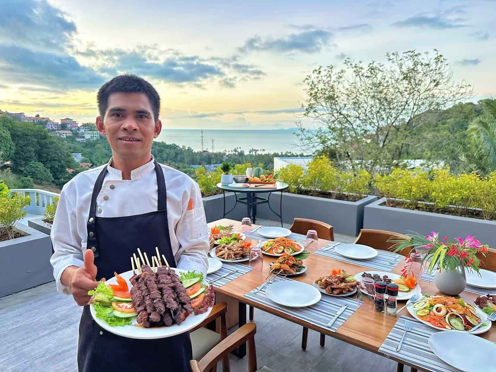 Private chef cooking outdoor BBQ at KW Villa Koh Samui
